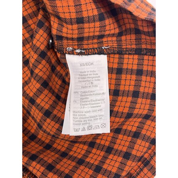 Madewell Burnt Orange & Black Plaid Ruffle Front Long Sleeve Top - Picture 8 of 8
